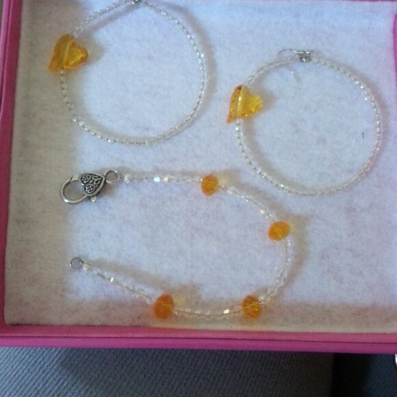 Swarovski Crystal Hand-Made Jewelry set Earring Yellow White Hoop Hear Bracelet. - Picture 6 of 8